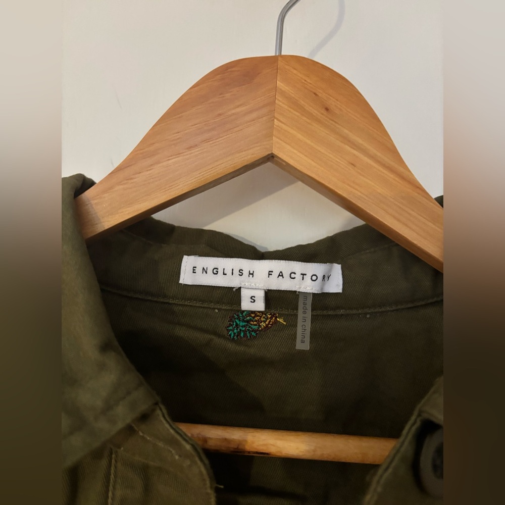 ENGLISH FACTORY Pineapple Printed Embroidered Jacket Olive Green Cotton Canvas S - Picture 7 of 13